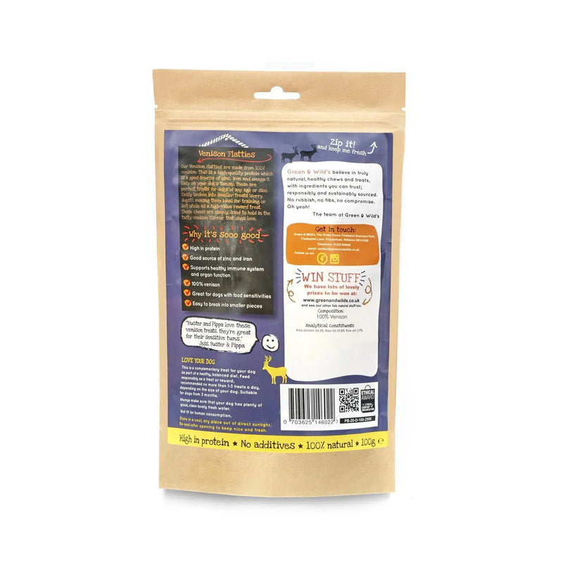 Green & Wilds | Venison Flatties Dog Treats 100g-Green & Wilds-Love My Hound