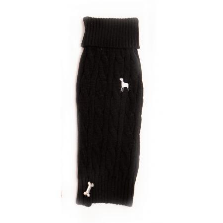 Cable Knit Roll Neck Jumper with Dog Logo - Black