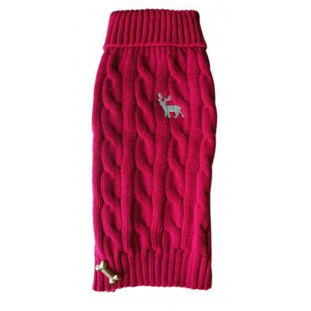 Cable Knit Roll Neck Jumper with Dog Logo - Fuschia