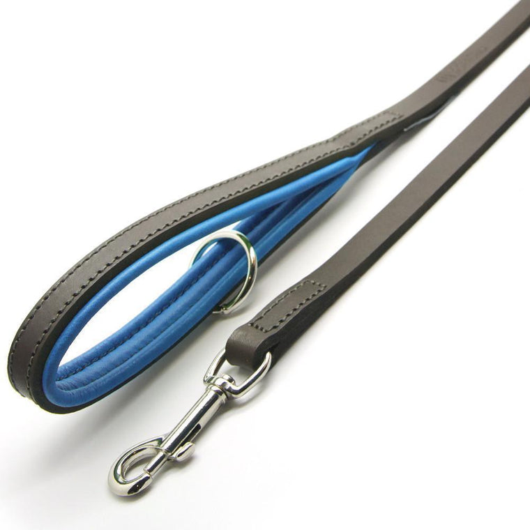 Dogs & Horses All Leather Dog Lead - Blue & Brown