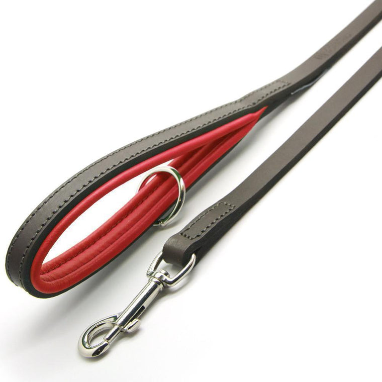 Dogs & Horses All Leather Dog Lead - Red & Brown
