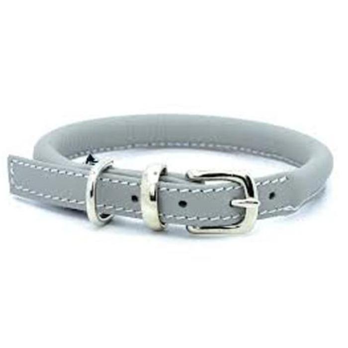 Dogs & Horses Rolled Leather Dog Collar - Grey