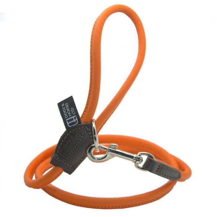 Dogs & Horses Rolled Leather Dog Lead - Orange