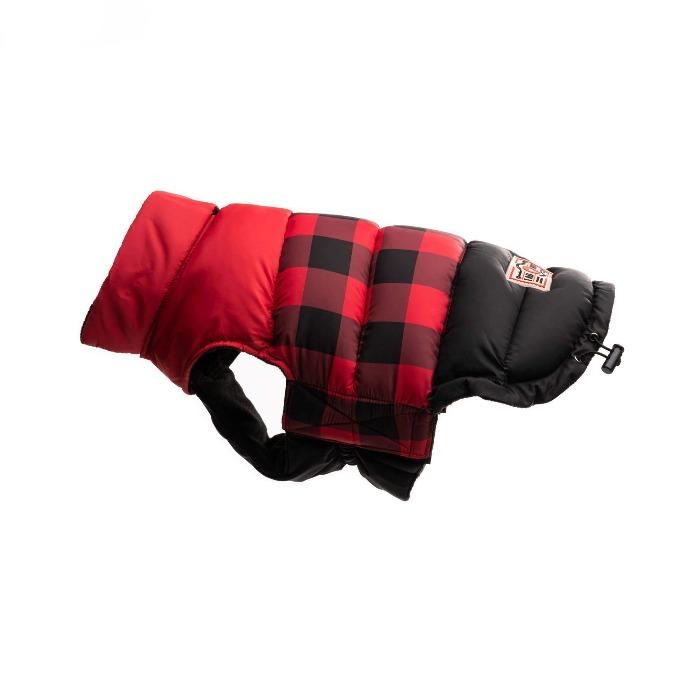 Fabdog | Red Buffalo Check Colour Block Dog Puffa Jacket-Fabdog-Love My Hound