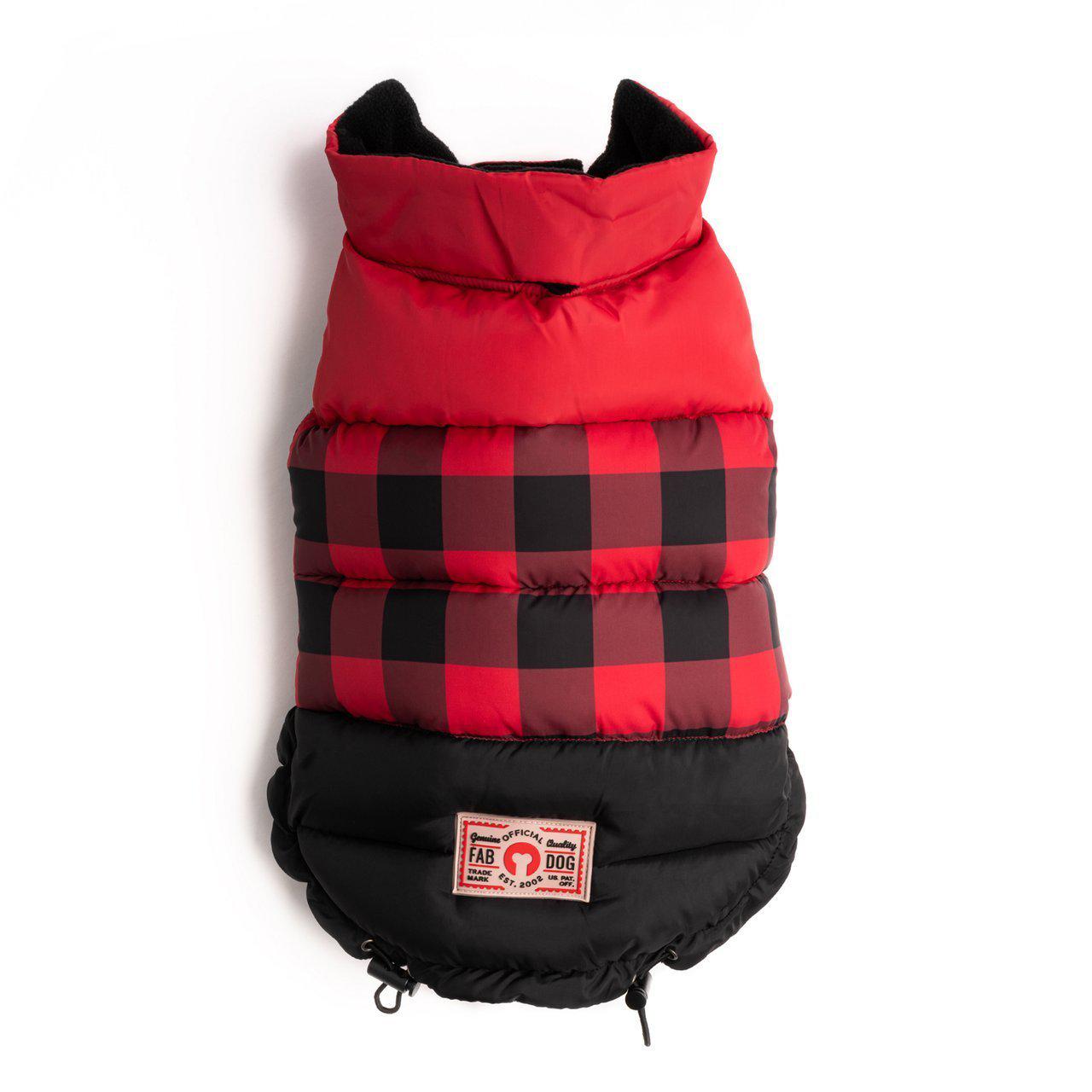 Fabdog | Red Buffalo Check Colour Block Dog Puffa Jacket-Fabdog-Love My Hound