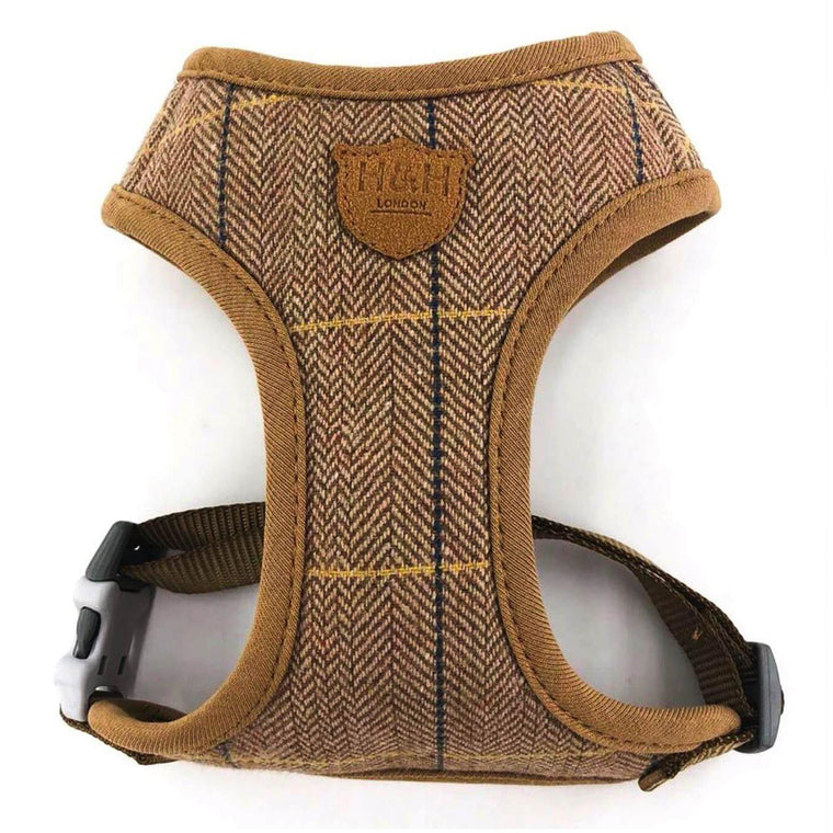 Hugo & Hudson | Caramel Herringbone Tweed Dog Harness