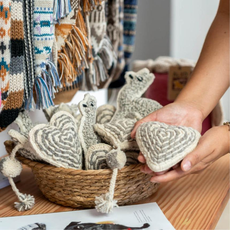 Alqo Wasi | Wool Toy - Embroidered Natural Heart-Alqo Wasi-Love My Hound