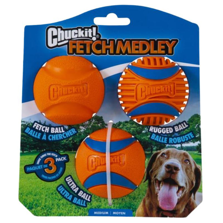 Chuckit Fetch Medley - Generation 3 - Rubber Dog Balls x 3 ( Medium )