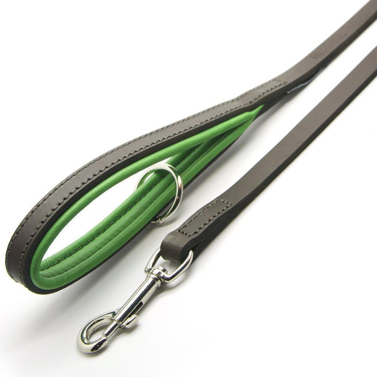 Dogs & Horses All Leather Dog Lead - Green & Brown