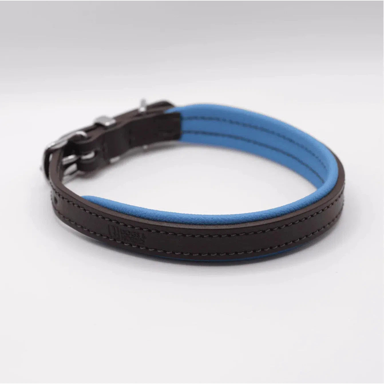 Dogs Horses Padded Leather Dog Collar Blue Brown