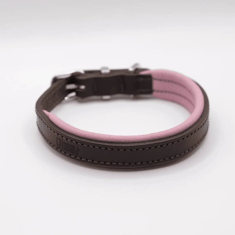 Dogs & Horses Padded Leather Dog Collar - Pink & Brown-Dogs & Horses-Love My Hound