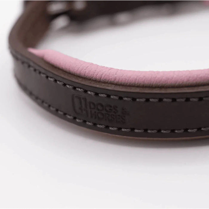 Dogs & Horses Padded Leather Dog Collar - Pink & Brown-Dogs & Horses-Love My Hound