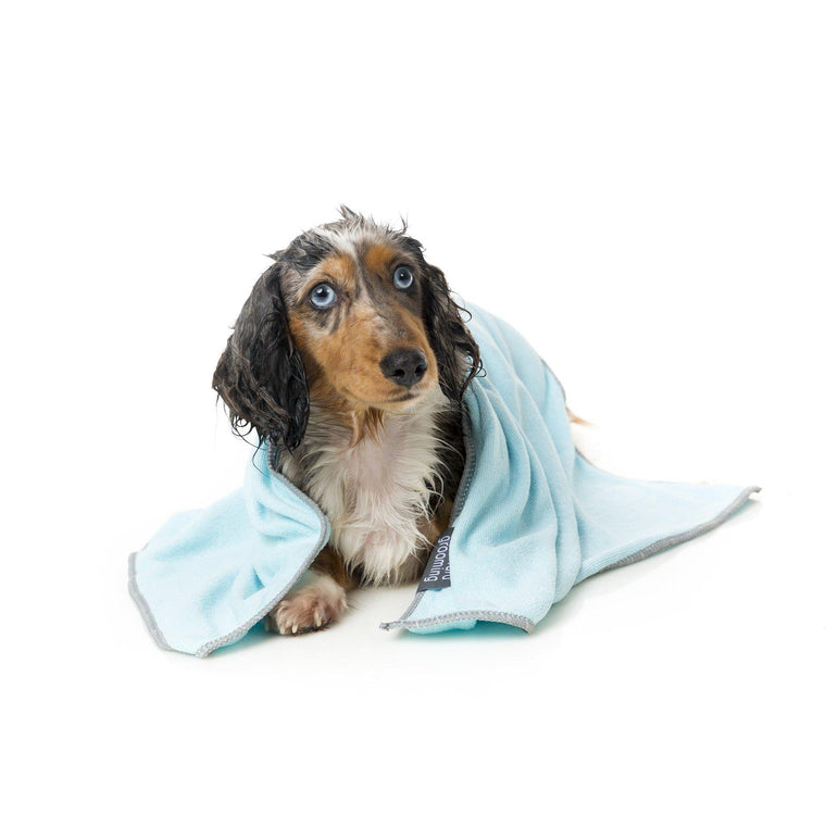 Fuzzyard | Microfibre Drying Towel For Puppies - Blue With Grey Trim