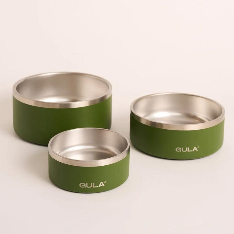 GULA | Double walled and insulated - Olive Green Dog Bowl