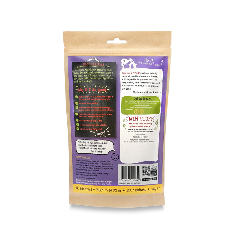 Green & Wilds | Beef Hearties Dog Treats - 140g-Green & Wilds-Love My Hound