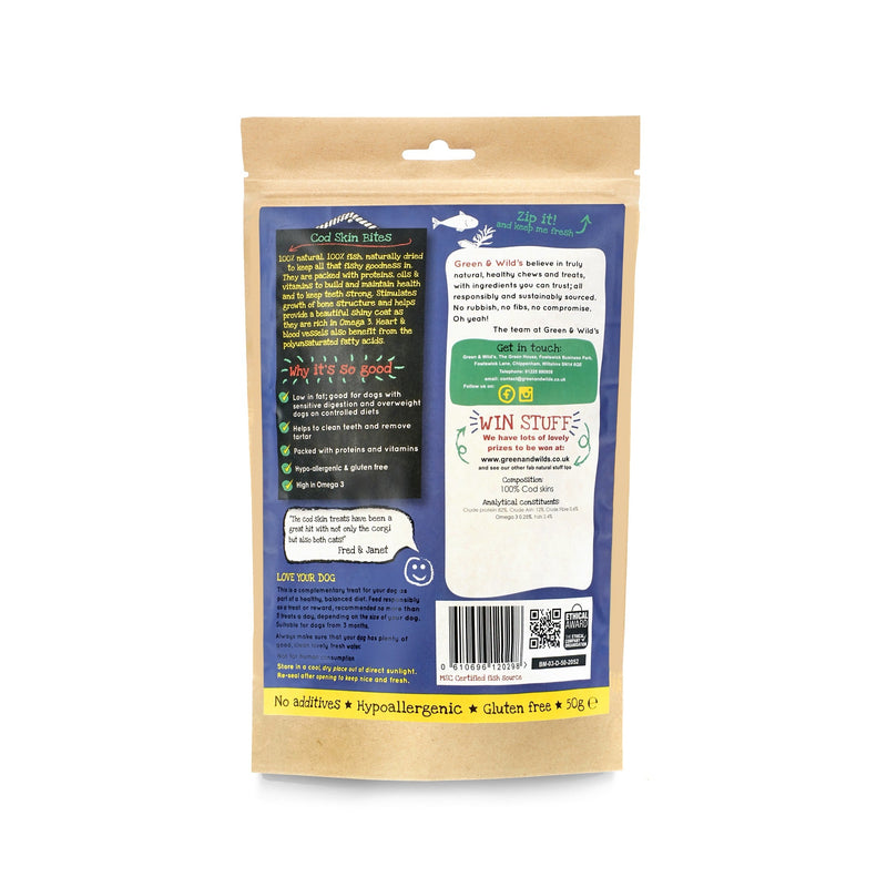 Green & Wilds | Cod Skin Bites Dog Treats 50g-Green & Wilds-Love My Hound