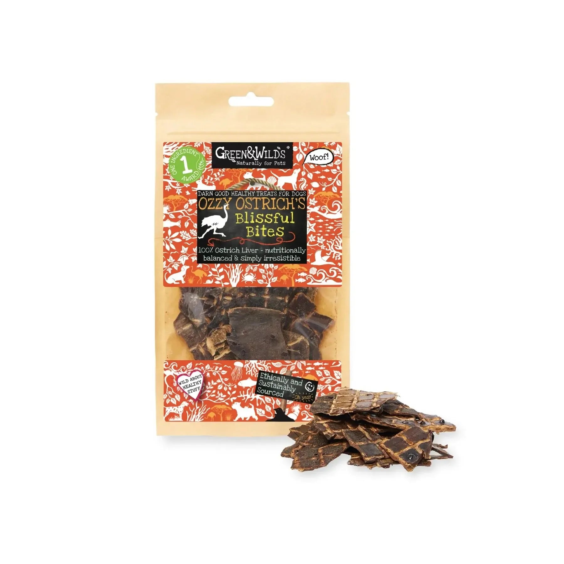 Green & Wilds | Ozzy Ostrich's Blissful Bites, 100g-Green & Wilds-Love My Hound