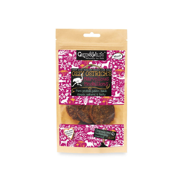 Green & Wilds | Ozzy Ostrich's Marvellous Medallions, 100g-Green & Wilds-Love My Hound