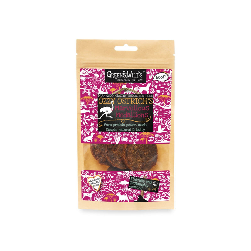Green & Wilds | Ozzy Ostrich's Marvellous Medallions, 100g-Green & Wilds-Love My Hound