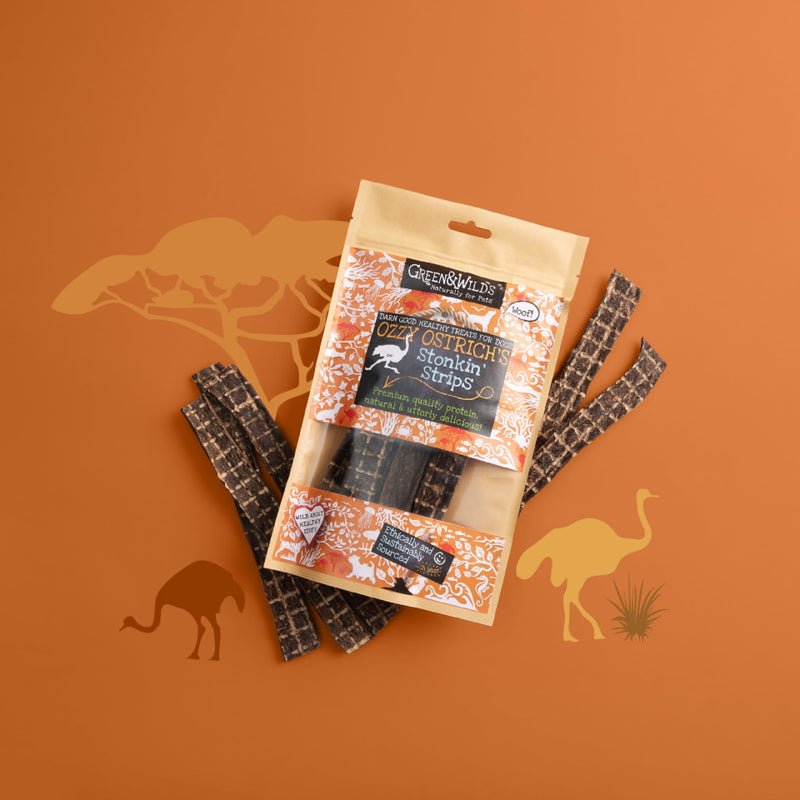 Green & Wilds | Ozzy Ostrich's Stonkin' Strips 100g-Green & Wilds-Love My Hound