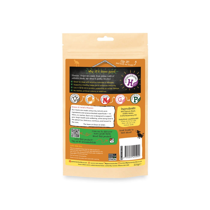 Green & Wilds | Ozzy Ostrich's Stonkin' Strips 100g-Green & Wilds-Love My Hound