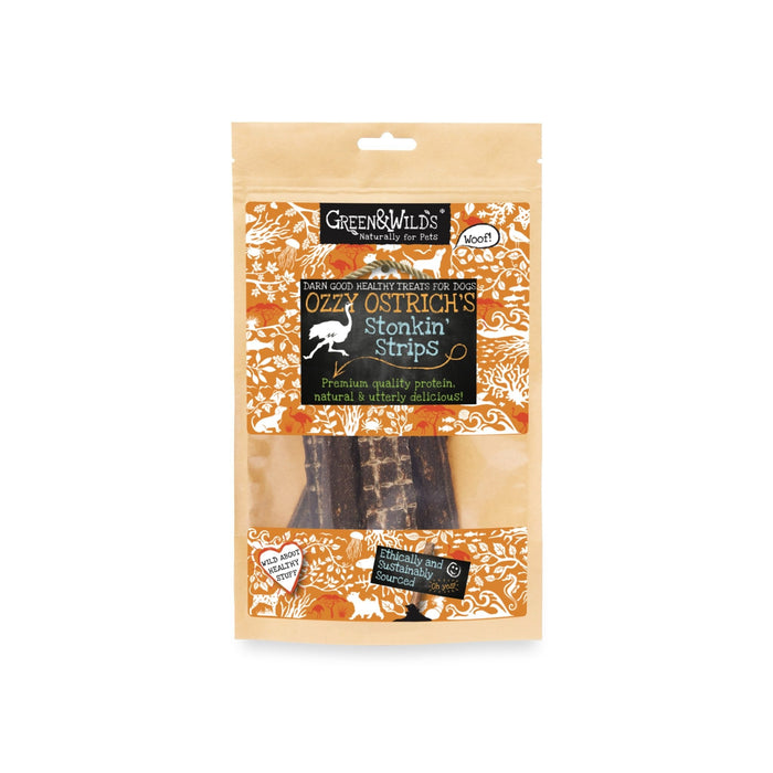 Green & Wilds | Ozzy Ostrich's Stonkin' Strips 100g-Green & Wilds-Love My Hound