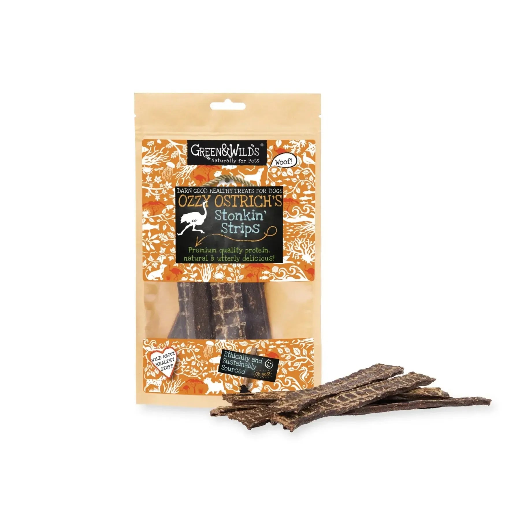 Green & Wilds | Ozzy Ostrich's Stonkin' Strips 100g-Green & Wilds-Love My Hound