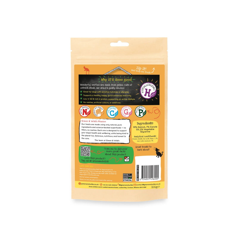 Green & Wilds | Ozzy Ostrich's Wonderful Waffles 100g-Green & Wilds-Love My Hound