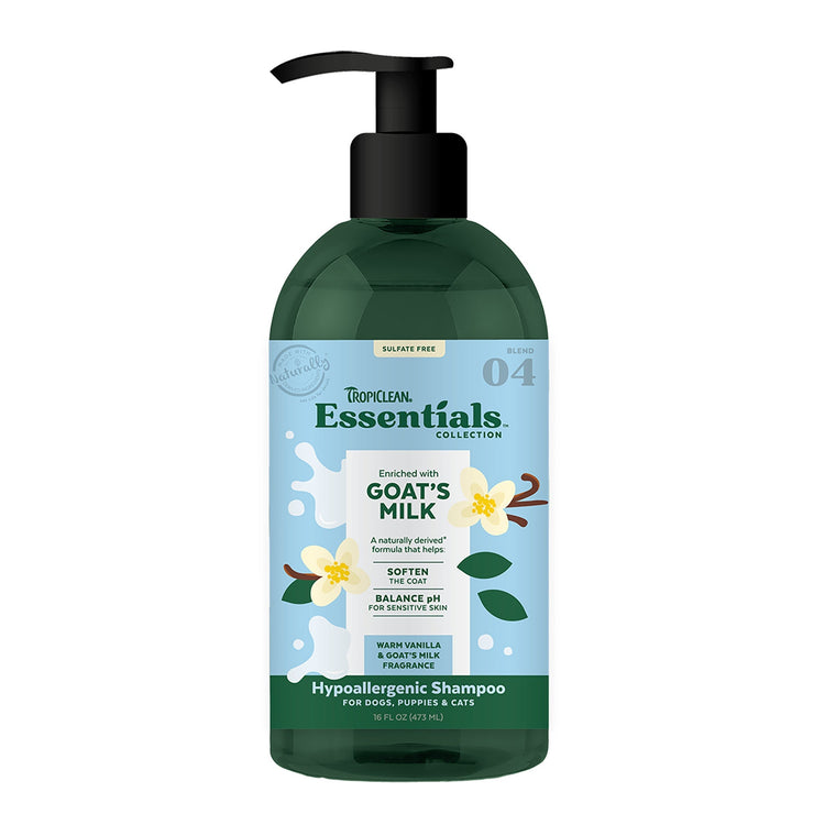 Tropiclean Essentials - Goat's milk hypoallergenic dog shampoo for dog's puppies and cats