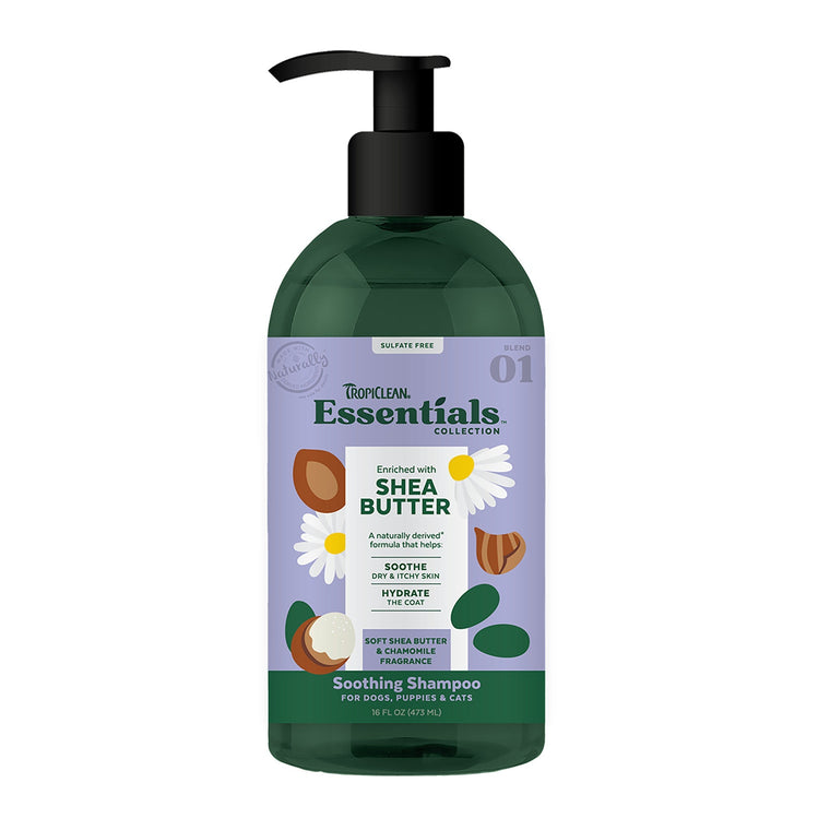 Tropiclean Essentials- Shea Butter Soothing Shampoo for Dogs, Puppies and Cats