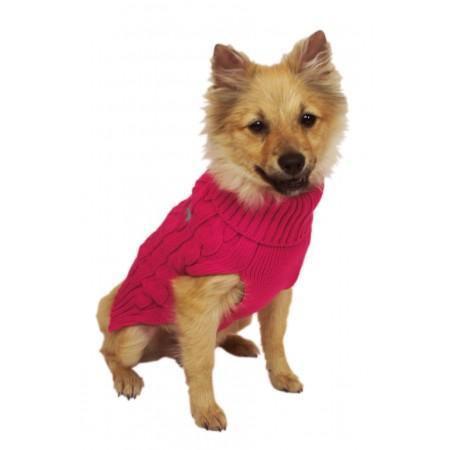 Cable Knit Roll Neck Jumper with Dog Logo - Fuschia-Pet London-Love My Hound
