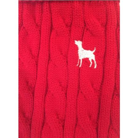 Cable Knit Roll Neck Jumper with Dog Logo - Red-Pet London-Love My Hound