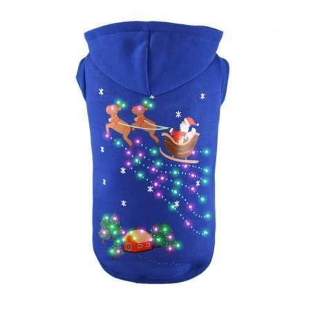 Christmas Dog Hoodie - Flashing Santa - Blue-Pet London-Love My Hound