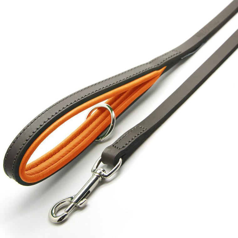 Dogs & Horses All Leather Dog Lead - Orange & Brown