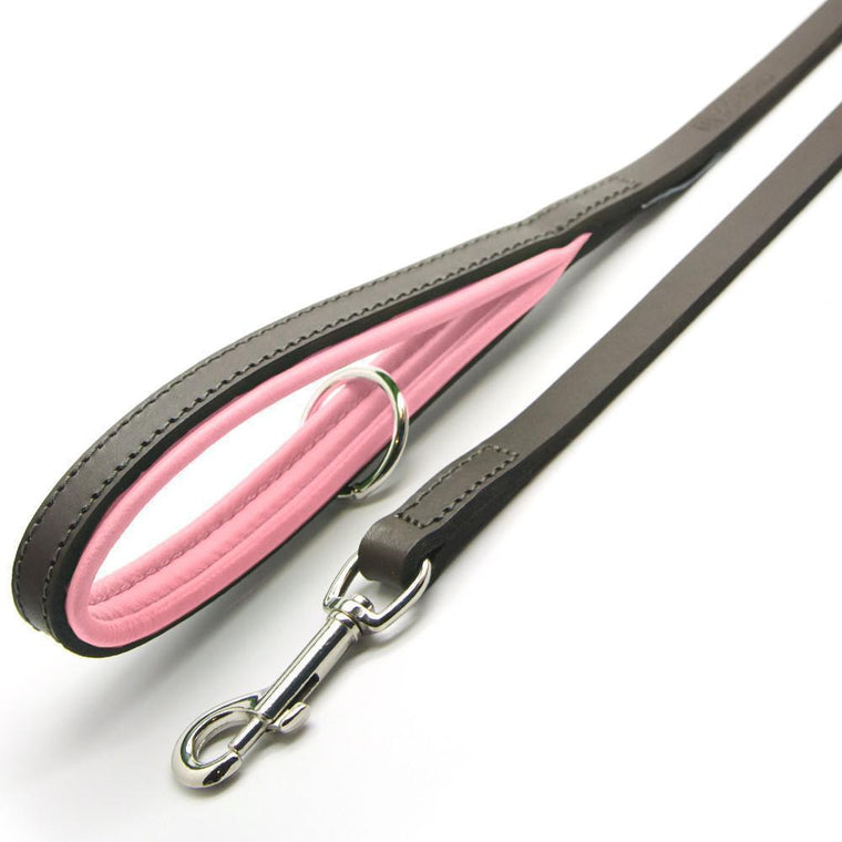 Dogs & Horses All Leather Dog Lead - Pink & Brown