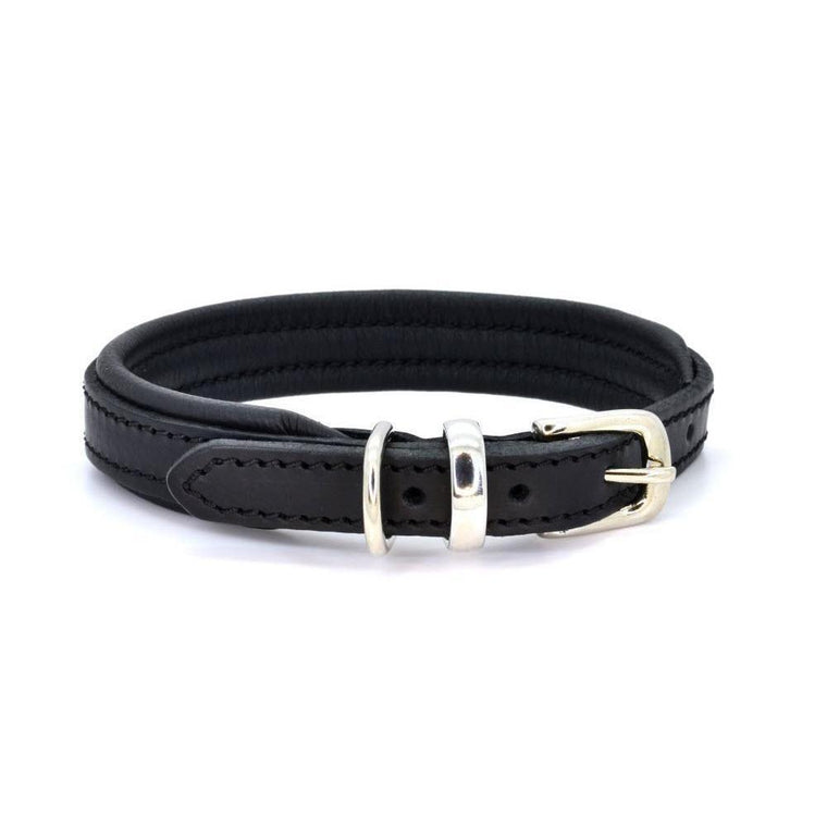 Dogs & Horses Padded Leather Dog Collar -  Black