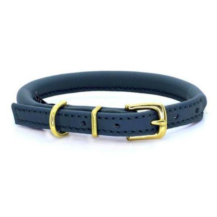 Dogs & Horses Rolled Leather Dog Collar - Navy