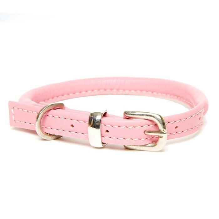 Dogs & Horses Rolled Leather Dog Collar - Pink