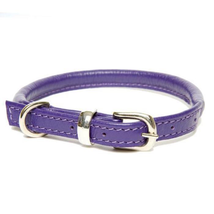 Dogs & Horses Rolled Leather Dog Collar - Purple