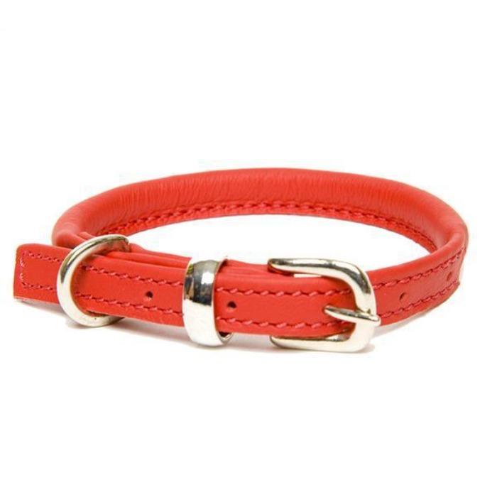 Dogs & Horses Rolled Leather Dog Collar - Red