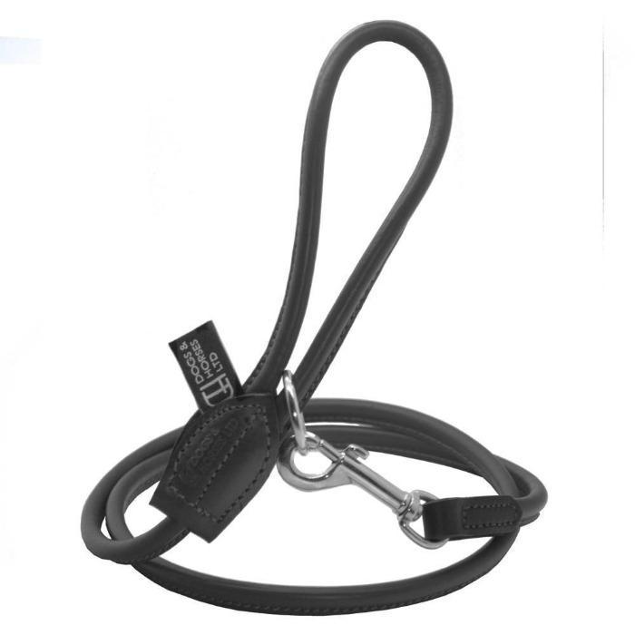 Dogs & Horses Rolled Leather Dog Lead- Black