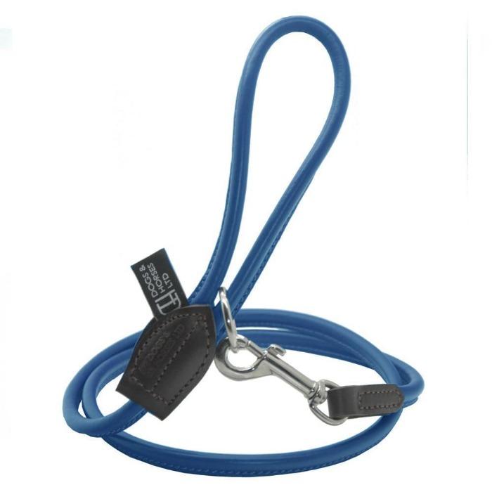 Dogs & Horses Rolled Leather Dog Lead - Blue