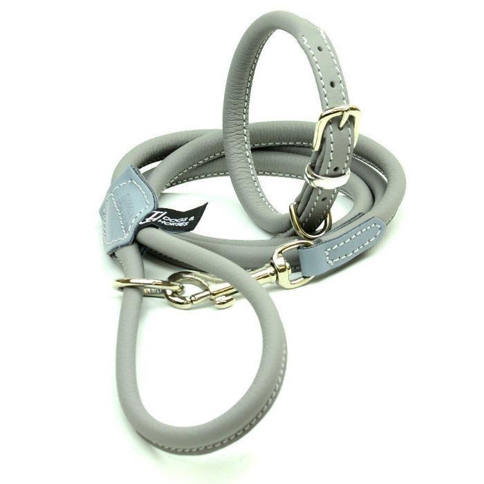 Dogs & Horses Rolled Leather Dog Lead - Grey