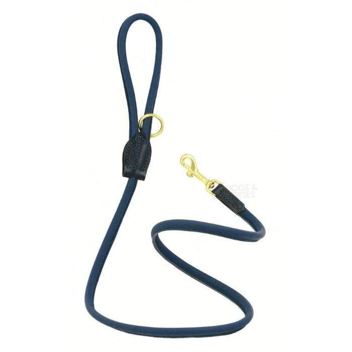 Dogs & Horses Rolled Leather Dog Lead - Navy