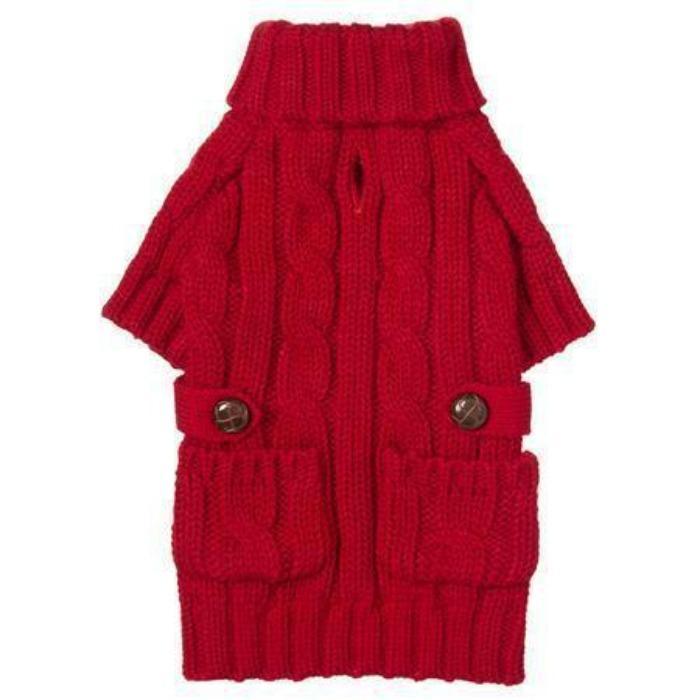 Fabdog | Pocket Cable Knit Turtleneck Dog Jumper - Red-Fabdog-Love My Hound