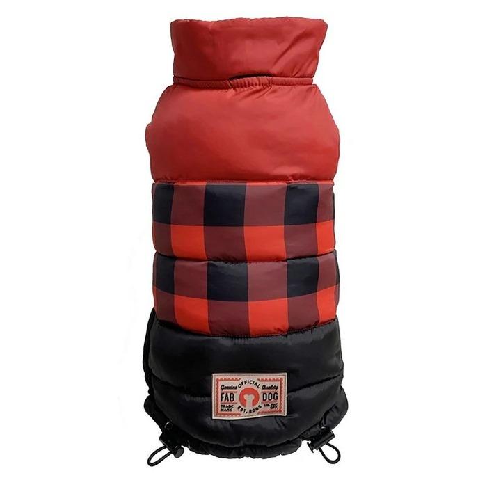 Fabdog Red Buffalo Check Colour Block Dog Puffa Jacket