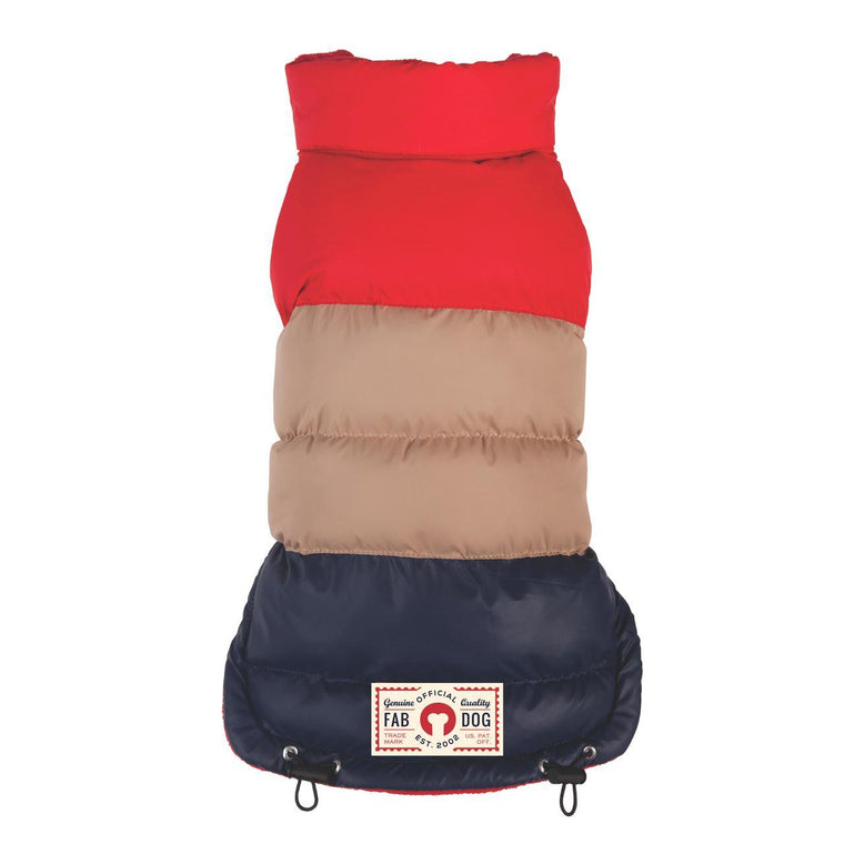 Fabdog - Red/Tan/Navy Colour Block Dog Puffa Jacket