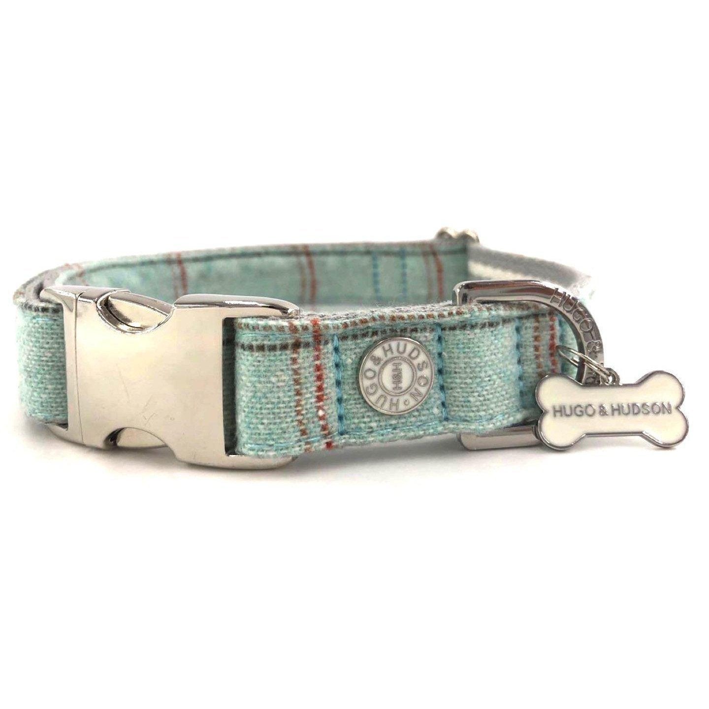 Hugo & Hudson - Aqua Checked Tweed Dog Collar-Hugo & Hudson-Love My Hound