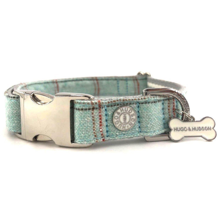Hugo & Hudson - Aqua Checked Tweed Dog Collar
