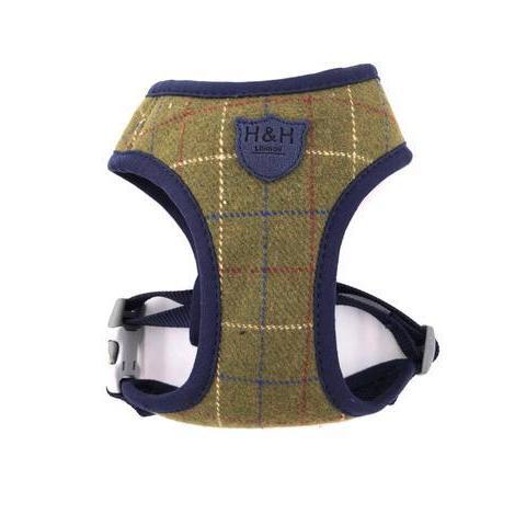 Hugo & Hudson | Dark Green Checked Tweed Dog Harness